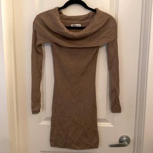 Hollister Off-the-Shoulder Sweater Mini Dress Brown